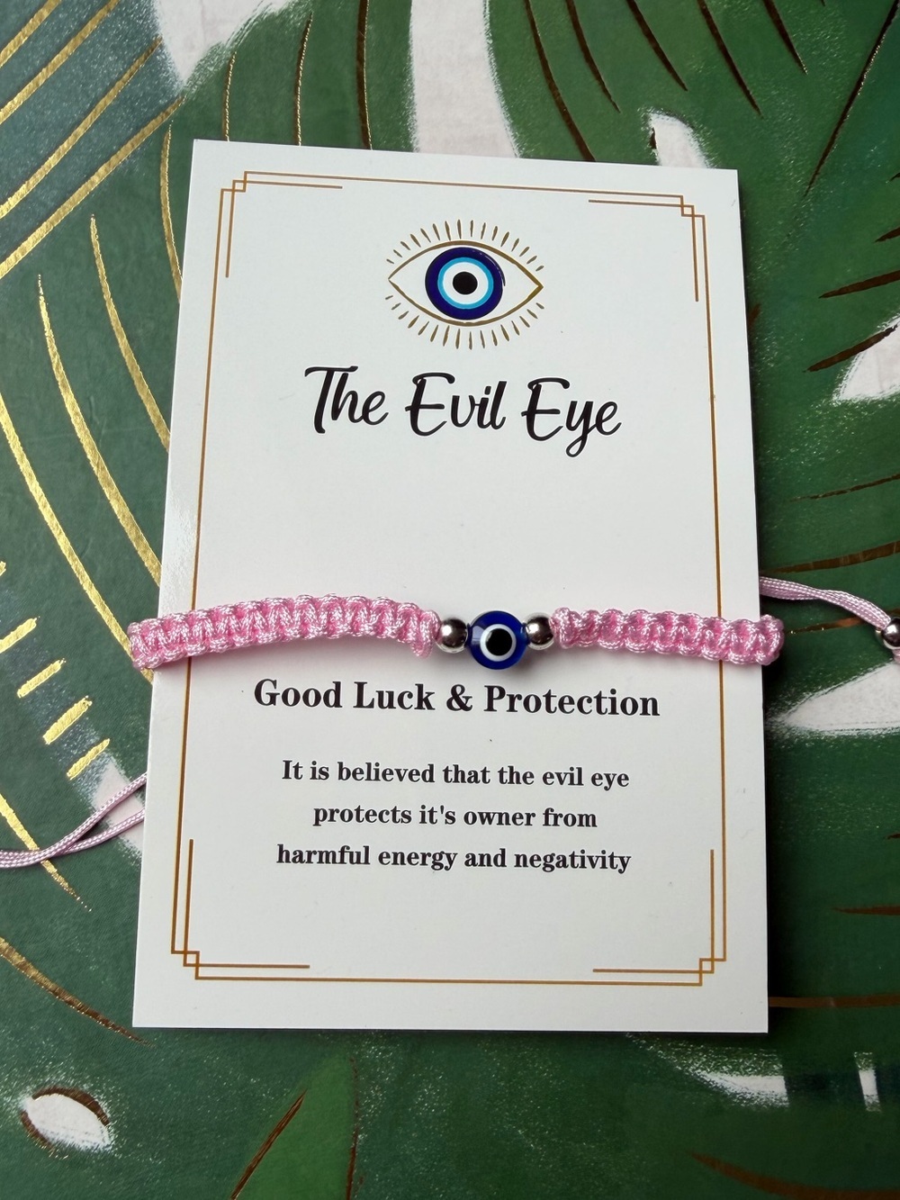 Evil Eye Protection Adjustable Cord Bracelet Pink Nazar Good Luck NWT